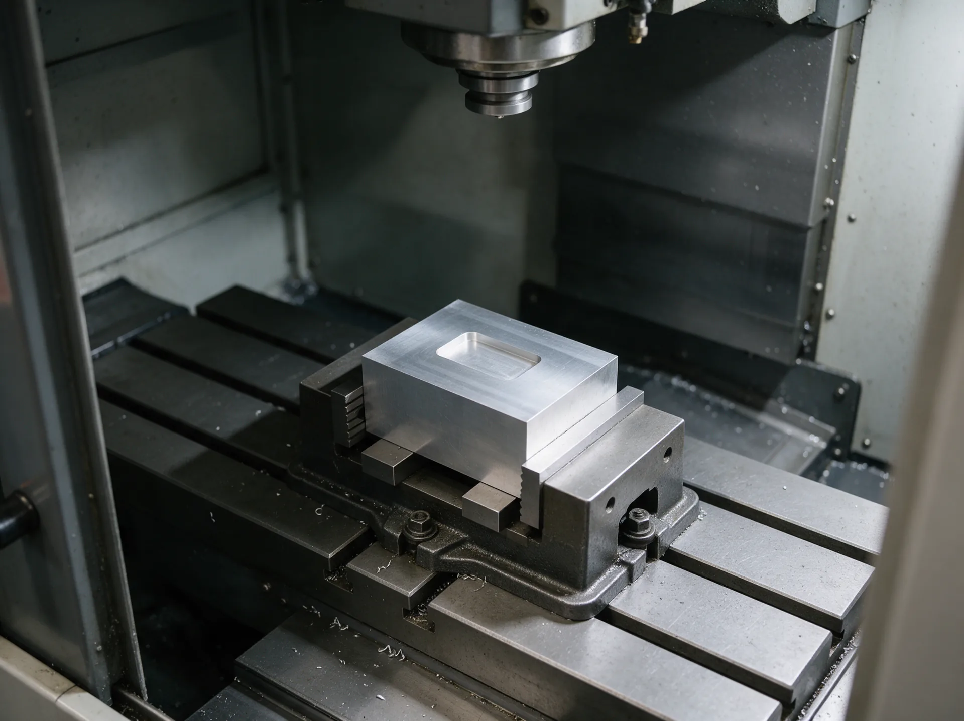 Metal billet secured in a milling vise