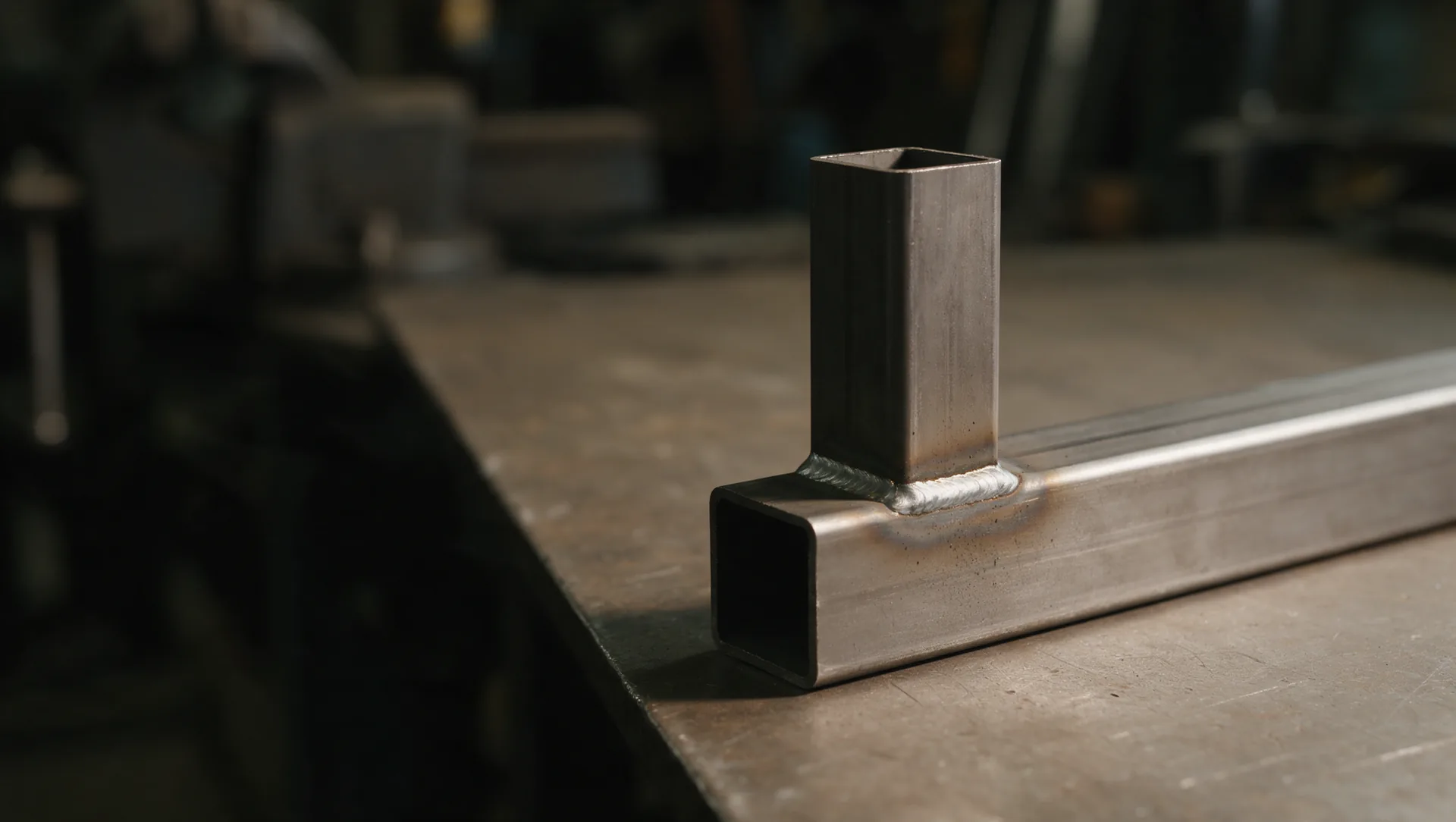 Cooled weld joining two steel tube members